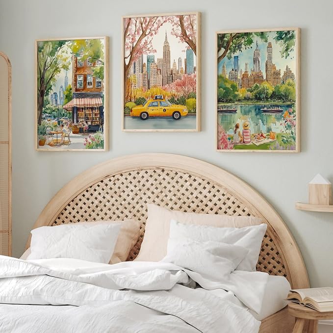 SYYANKK Watercolor New York City Wall Art NYC Canvas Wall Decor NYC Painting New York Landmarks Poster Travel Wall Art Central Park Artwork for Bedroom Living Room 16x24 Inch Unframed Set of 3