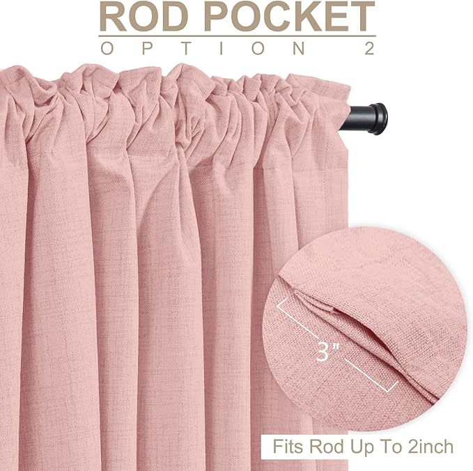 100% Blackout Shield Linen Blackout Curtains for Bedroom 102Inches Long, Back Tab/Rod Pocket Living Room Drapes, Thermal Insulated Blackout Curtains 2 Panels Set, 50" W x 102" L,Baby Pink