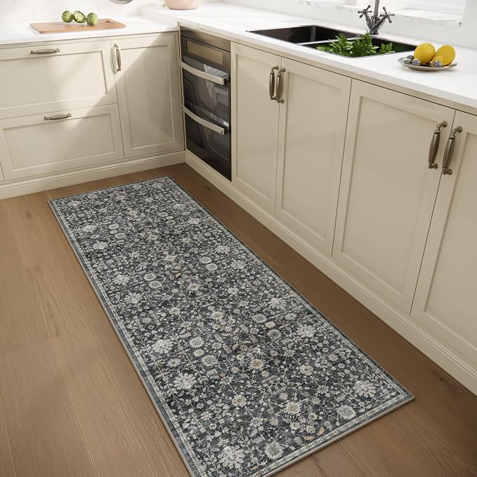 Machine Washable Hallway Runner Rug: 2'x6' Kitchen Rugs Soft Non-Slip Low Pile Vintage Boho Carpet Runners for Indoor Entryway Kitchen Bedside Bedroom Bathroom Farmhouse Decor