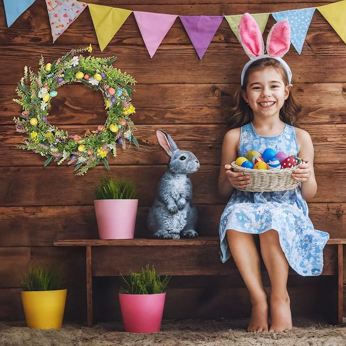 2Pcs 6.5 ft Easter Garland-Spring Garland Egg and Mixed Berry Garland Hanging Rustic Spring Pastel Wreaths DIY Artificial Decorations Garland for Home Indoor Outdoor Easter Mantel Decorations