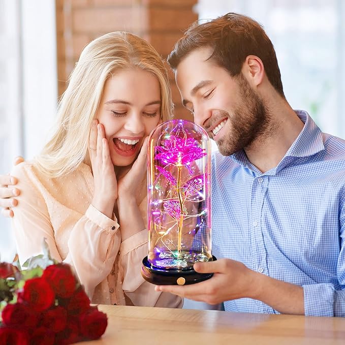 Mothers Day Flowers Gifts for Mom Women Birthday Gift, Rechargeable Galaxy Glass Rose in Glass Dome Forever Crystal Rose Flower Anniversary Mothers Day Roses Gifts for Daughter Wife Women Grandma Pink