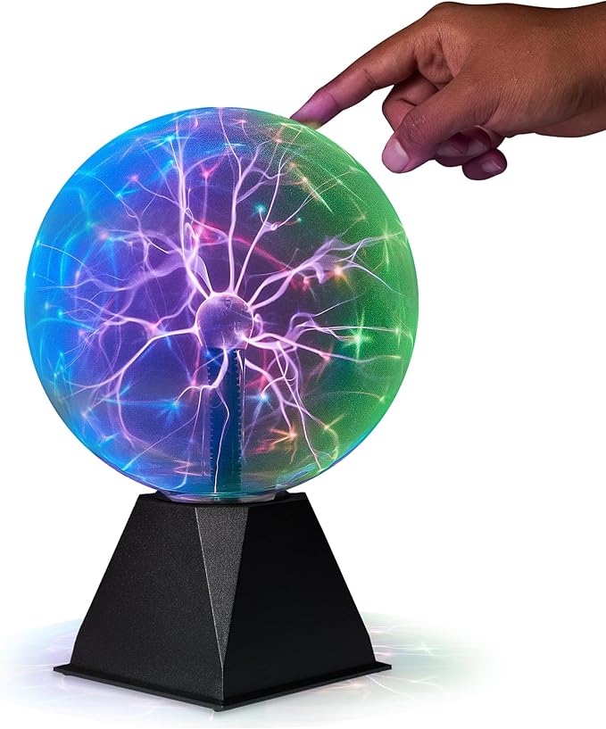 Playbees Colorful Plasma Ball 7-Inch – Tesla Coil Globe with Multicolor Lightning Effects, Plug-in Static Electricity Prop for Parties, Decorations, and STEM Learning