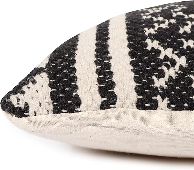 REDEARTH Handmade Boho Throw Pillow Covers - Bohemian Chic Farmhouse Style - Accent Woven Indoor and Outdoor Pillow Cushion Cases for Couch - Bed - Sofa – Set of 2-18"x18" - Ziggurat Obsession Black