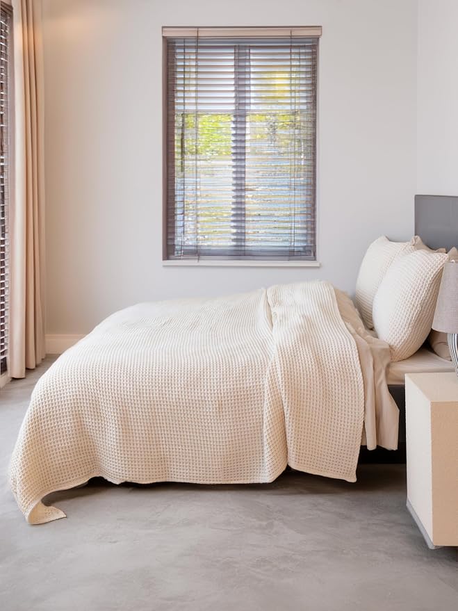 100% Turkish Cotton Waffle Throw Blanket King Size Natural Undyed - Premium Quality, Light and Airy Waffle All-Season Quilt - Decorative Bedspread (Natural, King Size 95" x 110" Inch)