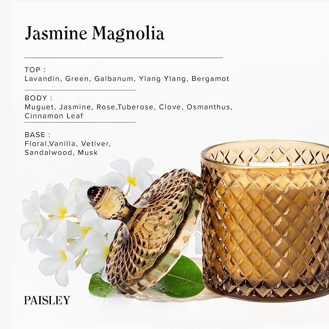 Hidden Label Large Decorative Jar Candle,Wood Wick Jasmine& Magnolia + Sandalwood White Musk Scented Candle.Soy Wax Candle for Home Scented