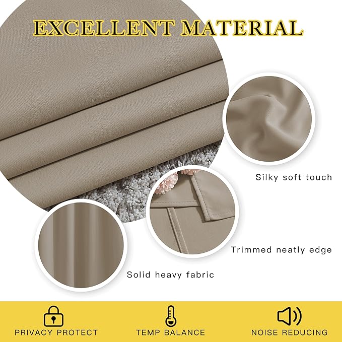 NICETOWN Taupe Room Darkening 102 inch Curtains, Grommet Thermal Curtains Weighted Window Treatments for Living Room/Farmhouse, W46 x L102, 2 Panels