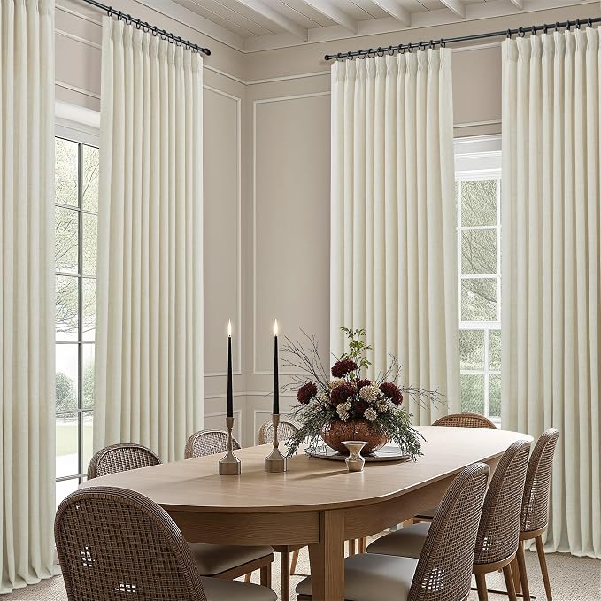 Extra Wide Linen Curtains 102 Inches Long 70 Inch Wide for Living Room Bedroom Light Filtering Tan Beige Pinch Pleated Curtains Hooks Rings Back Tab Pleat Drape for Patio Sliding Door 2 Panel 70Wx102L