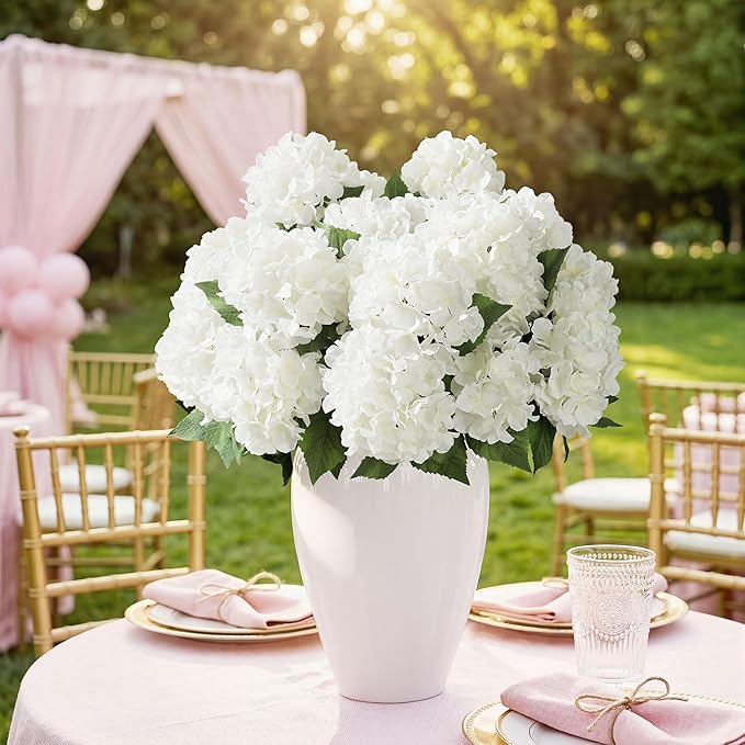 Ivydale Artificial Flowers for Outdoors, 4 PCS White Fake Silk Hydrangea Flower Stems for Bouquets UV Resistant Realistic Faux Plants Home Outdoor Wedding Party Centerpieces Decor