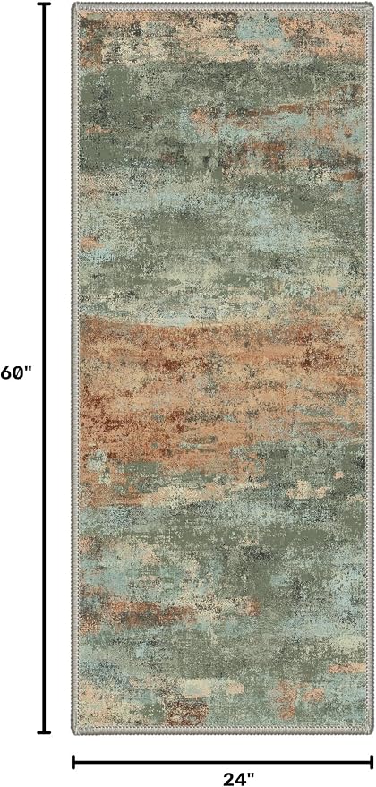 BEIMO Runner Rug for Hallway Kitchen, 2x5 Machine Washable Runners Rug for Entryway, Soft Modern Abstract Throw Rugs, Low Pile Floor Cover with Non Slip Backing, Dusty Sage Green