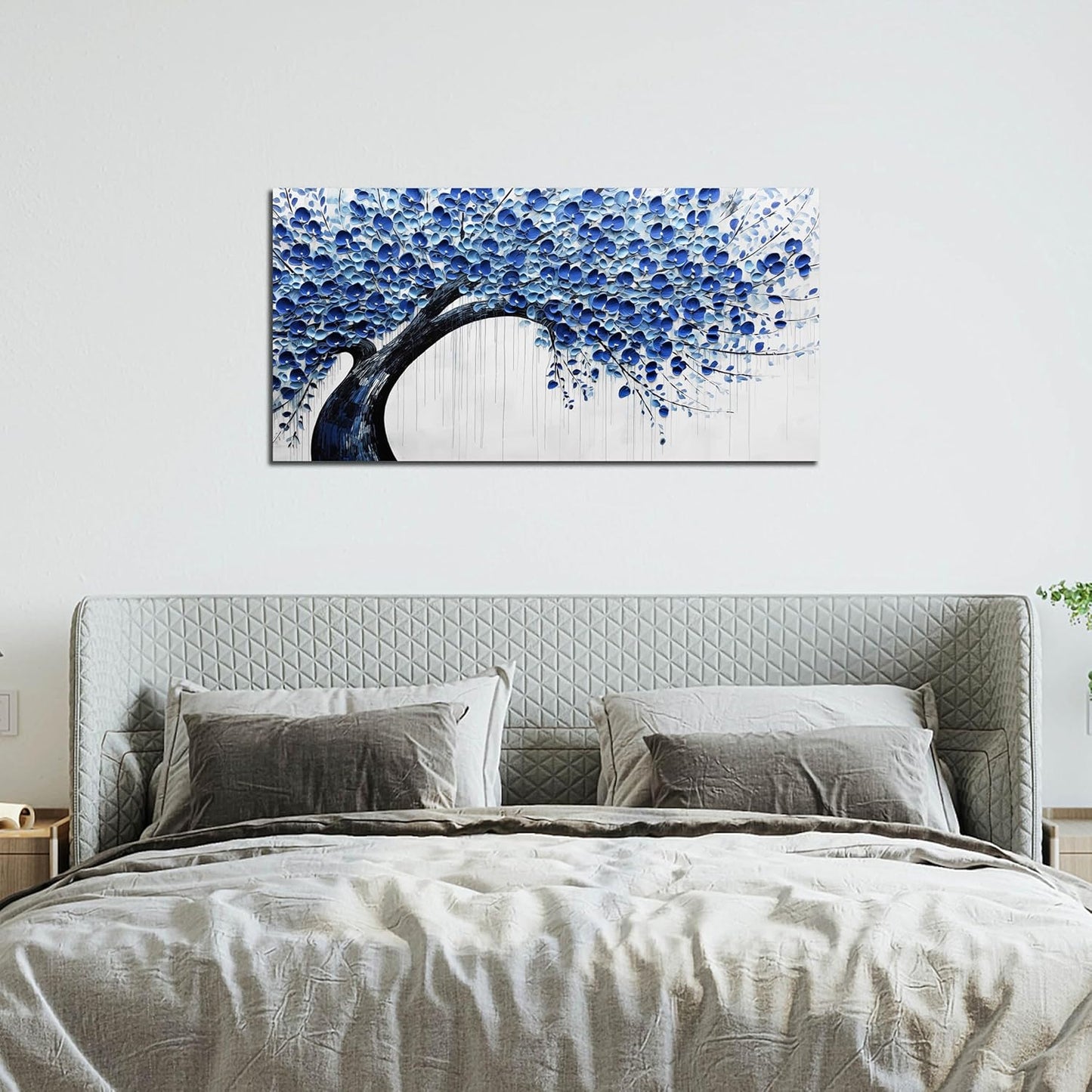 Large Wall Art for Living Room Bedroom Home Office Blue Tree of Life Wall Art Floral Picture Framed Wall Decor Modern Canvas Prints 20x40 In