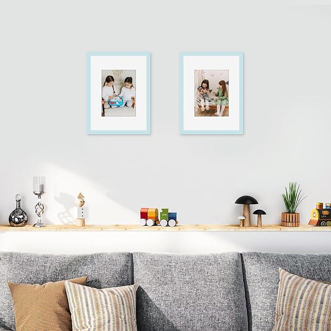 Picrit 9x12 Picture Frame Set of 12, Display 6x8 with Mat or 9x12 without Mat, Photo Frames for Wall Mounting or Table Top Display, Blue