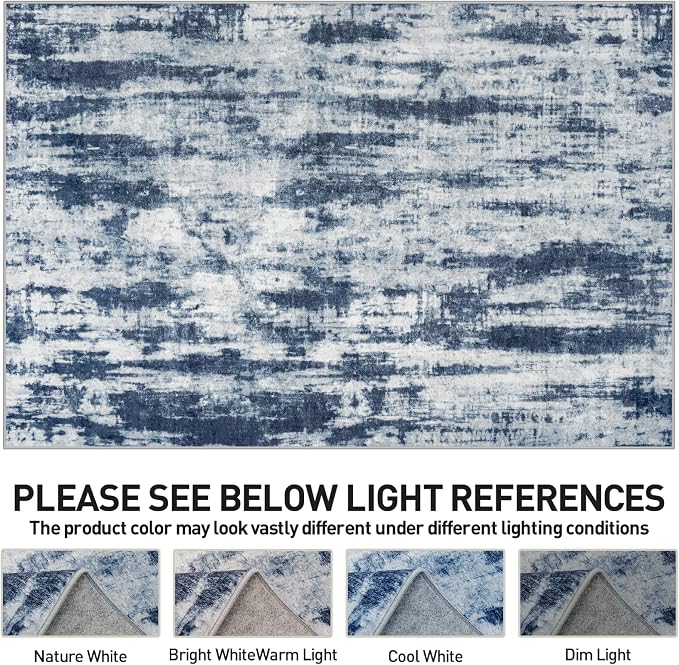 10x14 Area Rugs Washable Rug: Modern Abstract Living Room Rug Soft Anti-Skid Thin Carpet Indoor Floor Non-Shedding Carpets for Bedroom Dining Room Farmhouse Nursery Home Office Blue Grey