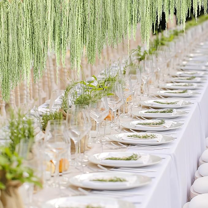 Suncalla 12 Pcs Light Green Spring Natural Dried Amaranthus Hanging Flowers Amaranthus Artificial Flowers for Wedding Arch Bouquet Floral Garland Wall Home Decoration (23 Inch)