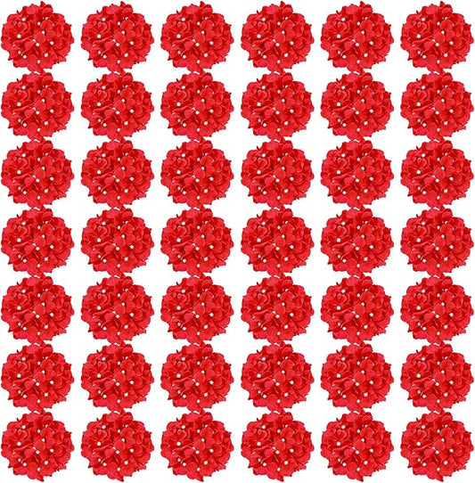 Auihiay 64pcs Hydrangea Artificial Flowers, Red Fake Hydrangea Flowers with Stems, Artificial Hydrangea Flowers for Wedding Centerpieces, Home Garden Party Decoration (Red)