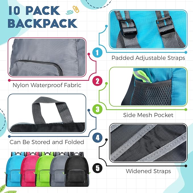 Jexine 10 Pcs Backpacks in Bulk 16.5 Inches Back Pack Basic Backpack for Adult Lightweight Outdoor Travel Book Bags(Multicolor)