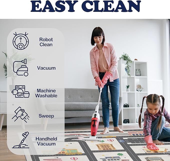 4x6ft Kids City Road Car Play Rug - Non-Slip Faux Wool Carpet with Interactive City Map Design, Educational Toy Vehicle Mat for Kids, Bedroom Playroom Nursery Gift.