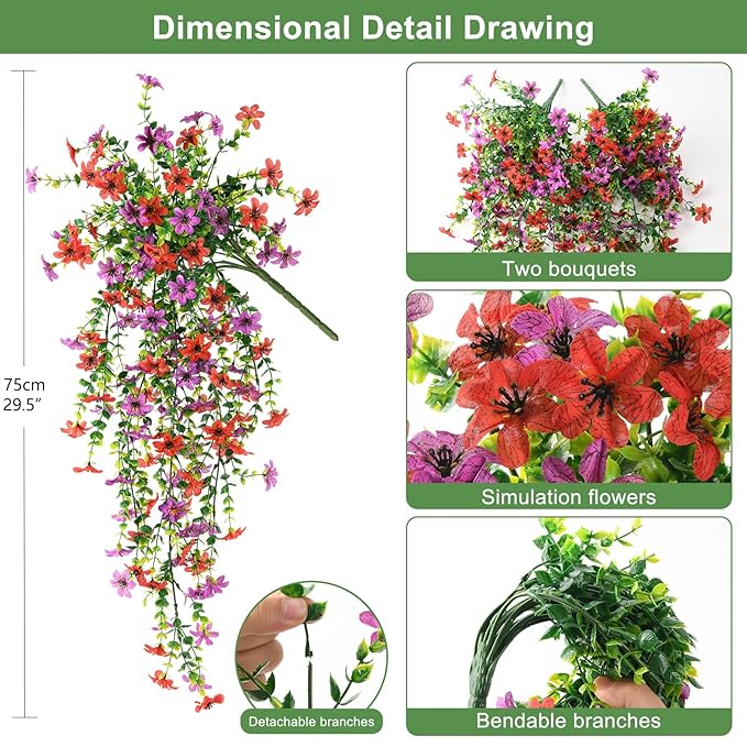 Artificial Hanging Flowers Plants for Outdoor Spring Summer Decoration,2 PCS Faux Silk Daisy with Eucalyptus Leaves,UV Resistant Look Real for Outside Home Planter Porch Patio Balcony Yard Decor