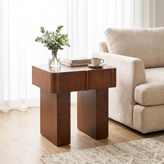 Christopher Knight Home Endes Modern Side Table with Drawer, Living Room Sofa End Table, Small Coffee Table with Storage, Walnut