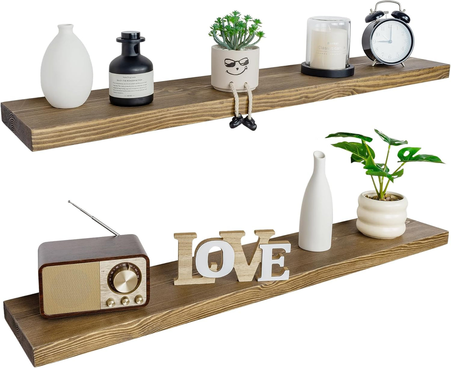 BGMG Floating Shelves for 48 inch Long Set of 2,Wide Rustic Wooden Wall Shelves for Bathroom Living Room Bedroom Kitchen Farmhouse-48x6.7x1.25 inch- Walnut