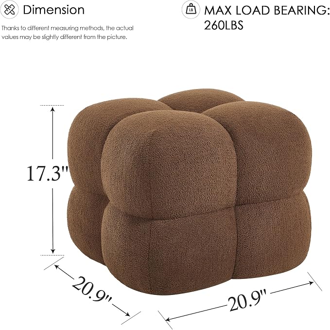 Zesthouse Square Pouf Ottomans Footstool Set of 2, Upholstered Poofy Ottoman for Couch Sofa, Modern Ottoman Coffee Table for Living Room, Rust Brown Boucle Fabric Stool Foot Rest, Cute Vanity Chair