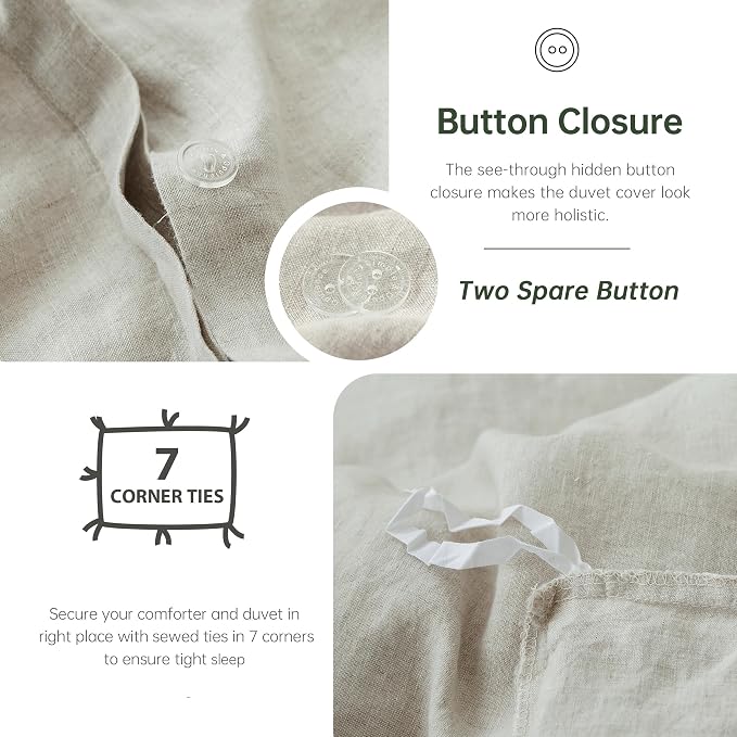 Simple&Opulence 100% Linen Duvet Cover Set, 3 PCS Natural French Flax Linen Duvet Cover, California King Size, Breathable Soft Comfy Bedding Comforter Cover with 2 Pillowcases (104"x98")