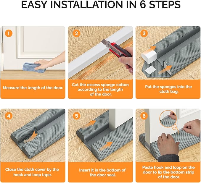 fowong Door Draft Stopper 36" Under Door Draft Stopper Soundproofing 30 Inch to 36 Inch Triangle Noise Blocker Seal Large Gap up to 1.7", Easy to Install Grey