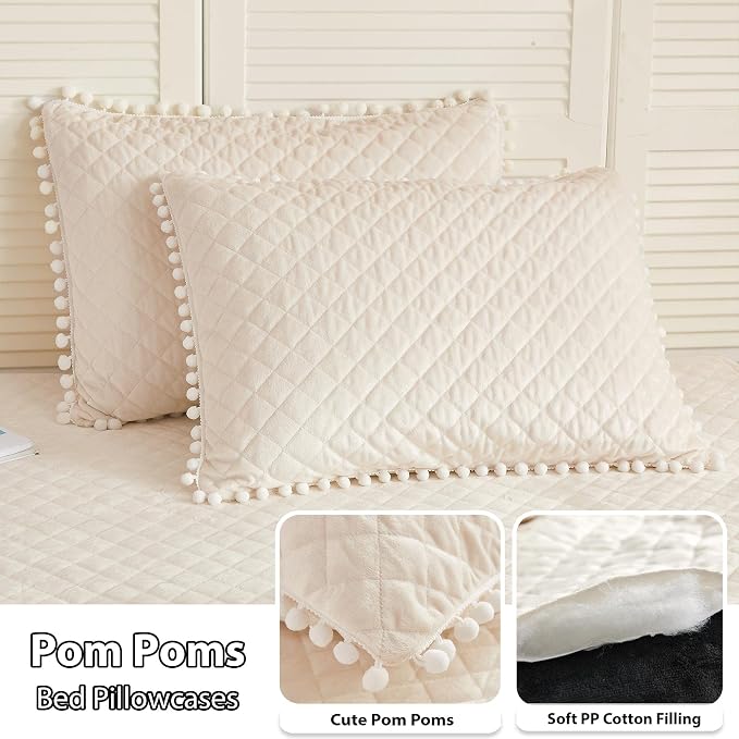 LIFEREVO Luxury Plush Shaggy Duvet Cover Set, Soft Velvet Fluffy Furry Duvet Cover Set(1 Faux Fur Fuzzy Comforter Cover+1 Pom Pom Pillow Case) Bedding Set,Zipper Closure(Twin/Twin XL,Light Beige)