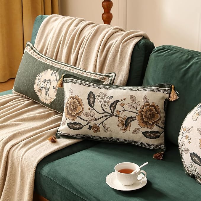 ISAENNE Vintage Elegant Linen Rectangle Throw Pillow Cover,20"x12"-Murad C | Designer French Pillow Cover,Concealed Zipper Design,Sofa,Bedroom,Living Room,Lounge Chairs,All Season Home Decor
