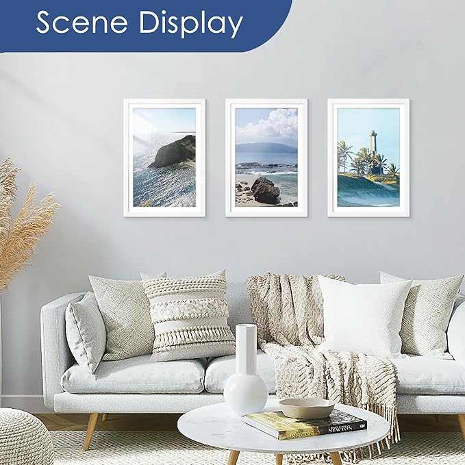 PEALSN 12x18 Picture Frame Set of 6, Display Pictures 11x17 with Mat or 12x18 without Mat for Wall Mounting Display, Photo Frames Collage for Wall Decor, White.