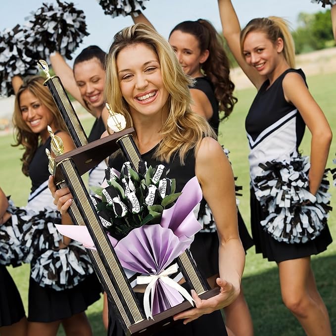 Suhine 12 Pcs Black Cheer Gifts Cheerleader Cheerleading Artificial Rose Flowers Gifts Bulk for Women Cheer Team Sport Game Day Birthday Graduation Party Decorations Favors(Black White, Normal)