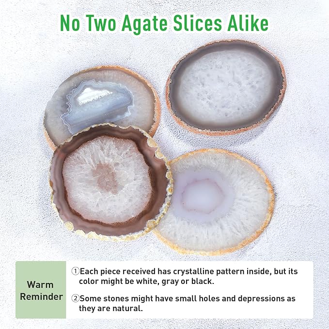 Natural Geode Agate Coaster for Drinks Set of 4 | Natural Stone Coasters 3.5-4", Decorative Gemstone Coasters for Coffee Table, Bar or Desk, Housewarming Gift for Friends