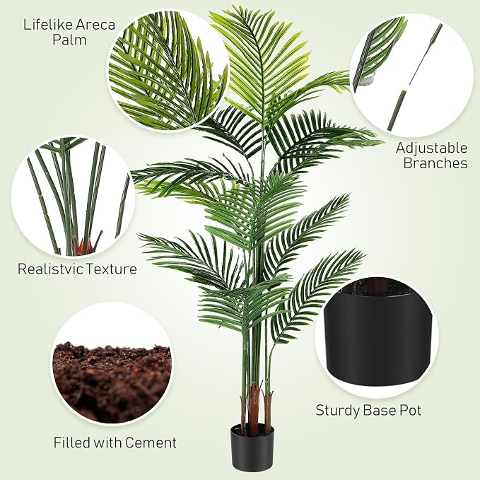 Jexine 2 Pack Artificial Palm Trees 4Ft, Fake Plants Fake Trees Artificial Areca Palm Plants for Outdoor Indoor Faux Palm Tree in Pot for Pool Home Decor Office Housewarming Gift Modern Decoration