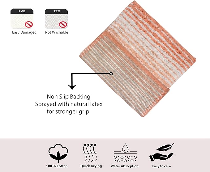 Home Weavers 100% Cotton Natural Gradiation Rug Collection | Washable, Non-Slip, Coral 3-Piece Indoor Set with Contour, Bath & Kitchen Mat / Rug