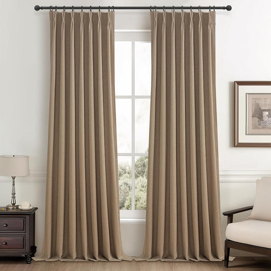 RustBrown Linen Pinch Pleated Curtains 102 Inches Long Heavy Duty Thermal Insulated Extra length Burg for Dining Room Cottage Total Blackout 48/60/72 Wide Window Treatments Drapes with Hook 2 Panels