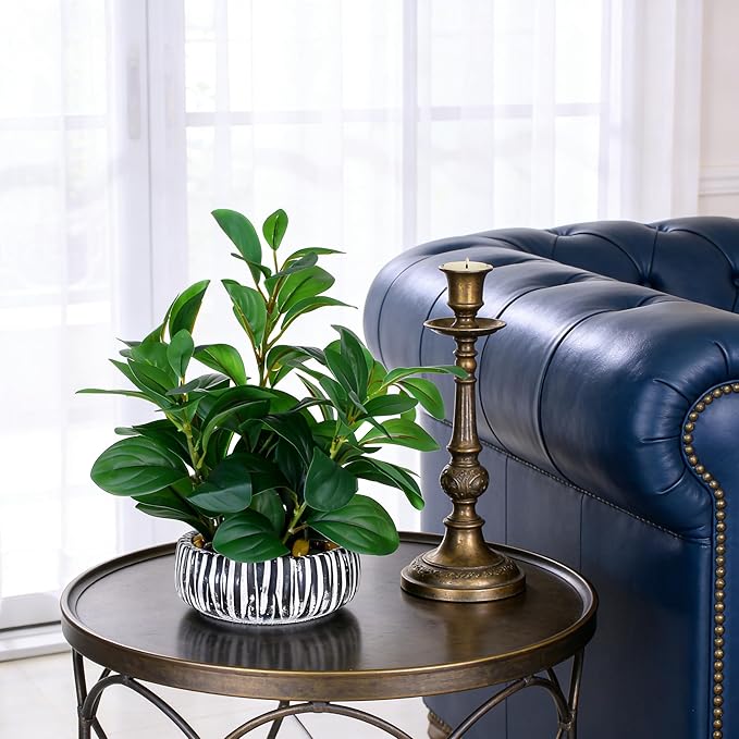 NASAMA Realistic Artificial Potted Plant, Faux Indoor Greenery for Home Office Living Room Bookshelf Bathroom Decor, Low-Maintenance Space-Saving Fake Plants with Modern Decorative Vase