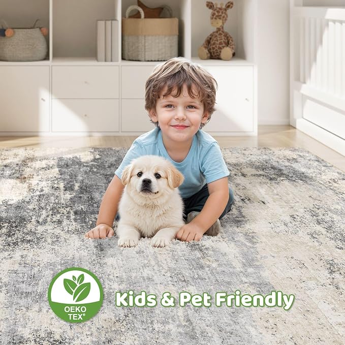 6x9 Area Rugs Living Room: Washable Large Abstract Modern Soft Rug Stain Resistant Indoor Floor Non Slip Accent Carpet for Bedroom Nursery Playroom Dining Room Office Dorm Home House- Grey Brown
