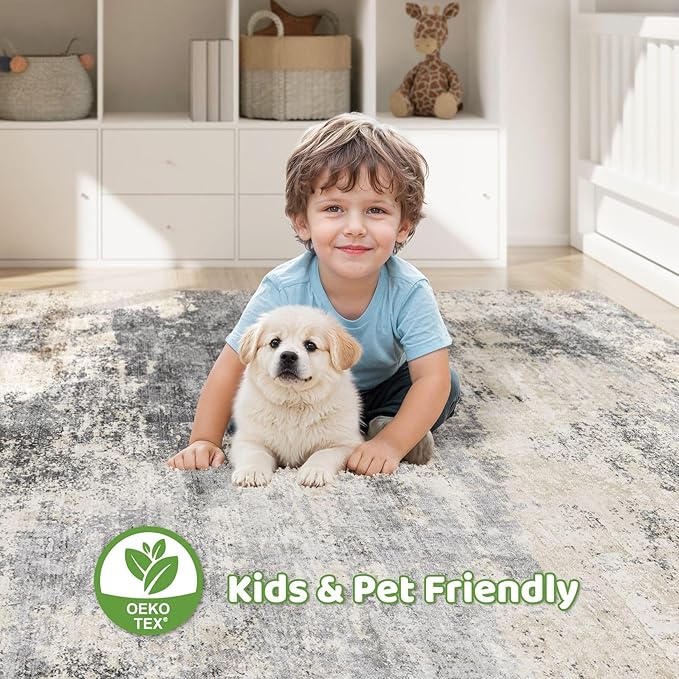Area Rugs 9x12 Living Room: Washable Large Abstract Modern Soft Rugs Stain Resistant Indoor Floor Non Slip Accent Carpet for Bedroom Nursery Playroom Office Dining Room Dorm Home Decor- Gray Brown
