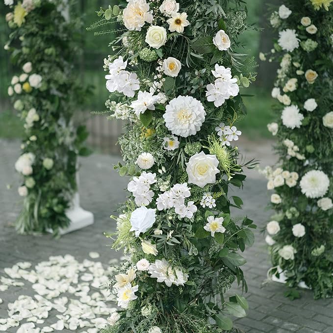 Artificial Flowers Combo Box, 35PCS Fake Flowers, Silk Flower Mix with Wire Stem, DIY Wedding Bridal Bouquet for Arrangement, Shower Party Home Décor, Ivory White Garden Mix