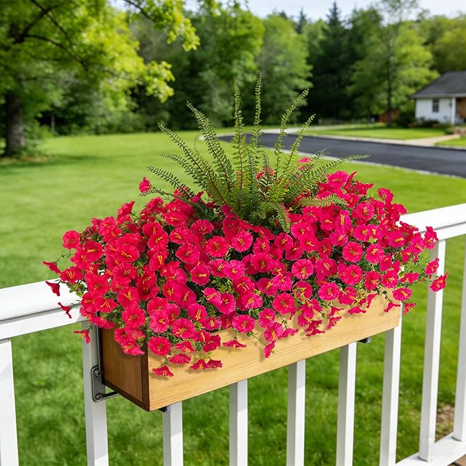 Hrobek Artificial Flowers for Outdoors Faux Plants Outside Indoor,UV Resistant Silk Fake Petunia Ferns for Home Patio Garden Back Yard Front Porch Decor(13 Bunches,Hot Pink)