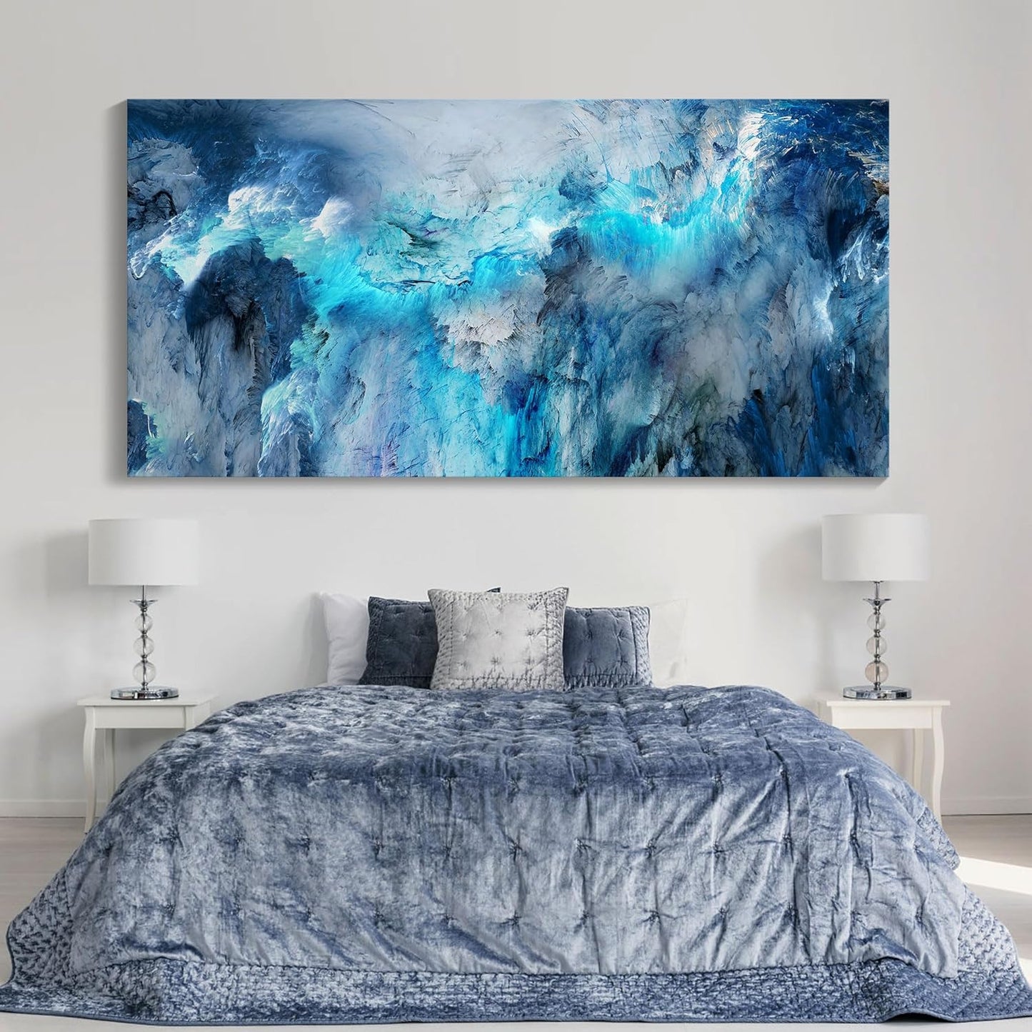 Mofutinpo Blue Abstract Canvas Wall Art | Modern Contemporary Painting for Living Room, Bedroom, and Office | Large Abstract Artwork | Ready-to-Hang Home Decorations | 29x58 Inches