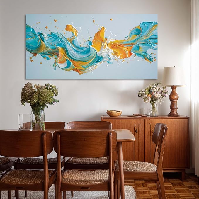 Ggaafet Blue Abstract Wall Art for Living Room Canvas Painting Prints Pigment Liquid Art Deco Modern Artwork Office Bedroom Family Room Decor Large
