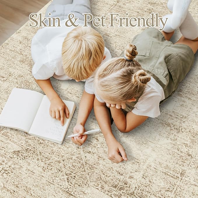 Soalmost 6x9 Area Rug for Living Room Floral Washable Non-Slip Modern Rugs for Bedroom Dinning Room Ultra-Thin Indoor Brown