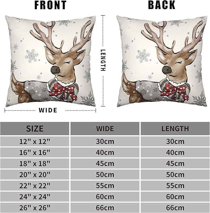 Christmas Decorative Pillow Covers 20x20 Brown Snowman Reindeer with Snowflakes Throw Pillow Covers Cotton Linen Cushion Case for Holiday Decor Couch Living Room Set of 2