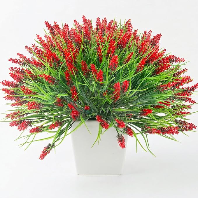 Rowfad 22 Pcs Artificial Outdoor Flowers Fake Outdoor Plants Monkey Grass with Red Flowers for Pot Decor for Window Garden Patio Hanging Planter Pathway Front Porch (22, Red)