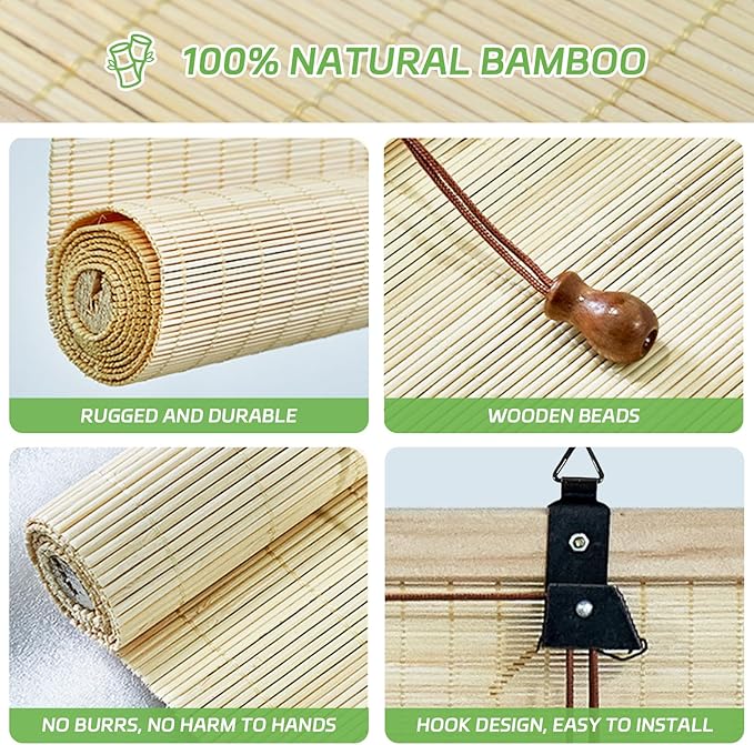 Bamboo Blinds for Door Window - Bamboo Roll Up Shades for Windows 42Wx72L Light Filtering Bamboo Roller Shades for Indoor Outdoor Home Patio Porch