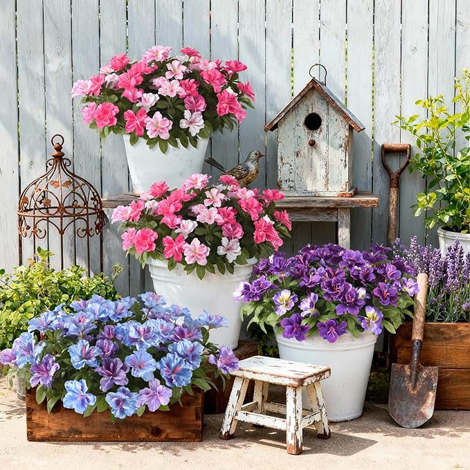 Hommyea Artificial Fake Flowers for Outdoor, 8 Bundles Faux Plants Silk Flowers Spring Decoration UV Resistant No Fade Plastic Flowers for Outside Planters Home Porch Patio Yard Garden Decor