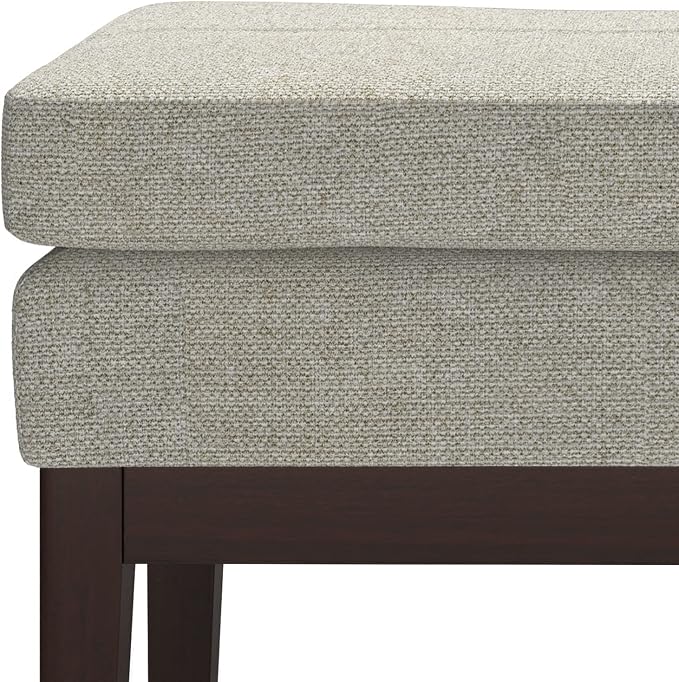 SIMPLIHOME Carlson Small Ottoman Bench - 27 inch Wide Upholstered Woven Fabric Rectangle Ottoman in Greige, Mid Century Modern Bench for Bedroom, Entryway or Living Room with Padded Seat