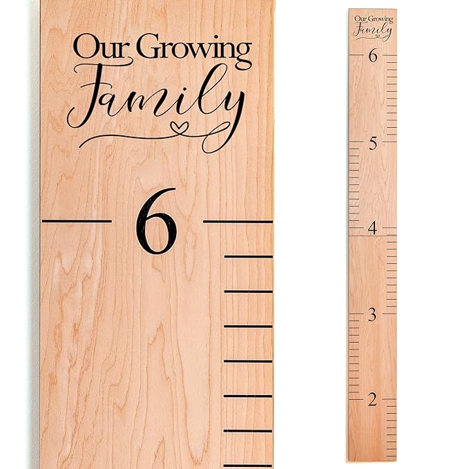 Headwaters Studio Wooden Growth Chart – Kids Height Chart, Wall Measurement for Kids, Height Chart for Wall, Growth Ruler for Children – Our Growing Family, Natural (6.7" to 6.5")
