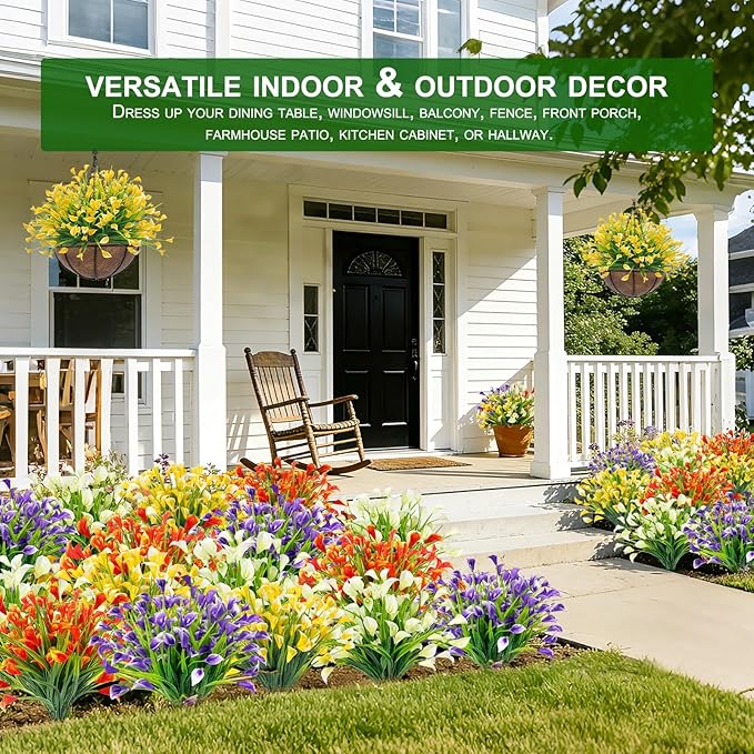 TURNMEON 12 Bundles Calla Lily (240 Heads) Artificial Flowers for Outdoors, Fake Plants UV Resistant Faux Plastic Fake Flowers for Indoor Planter Home Porch Yards Spring Summer Cemetery Decor(Yellow)