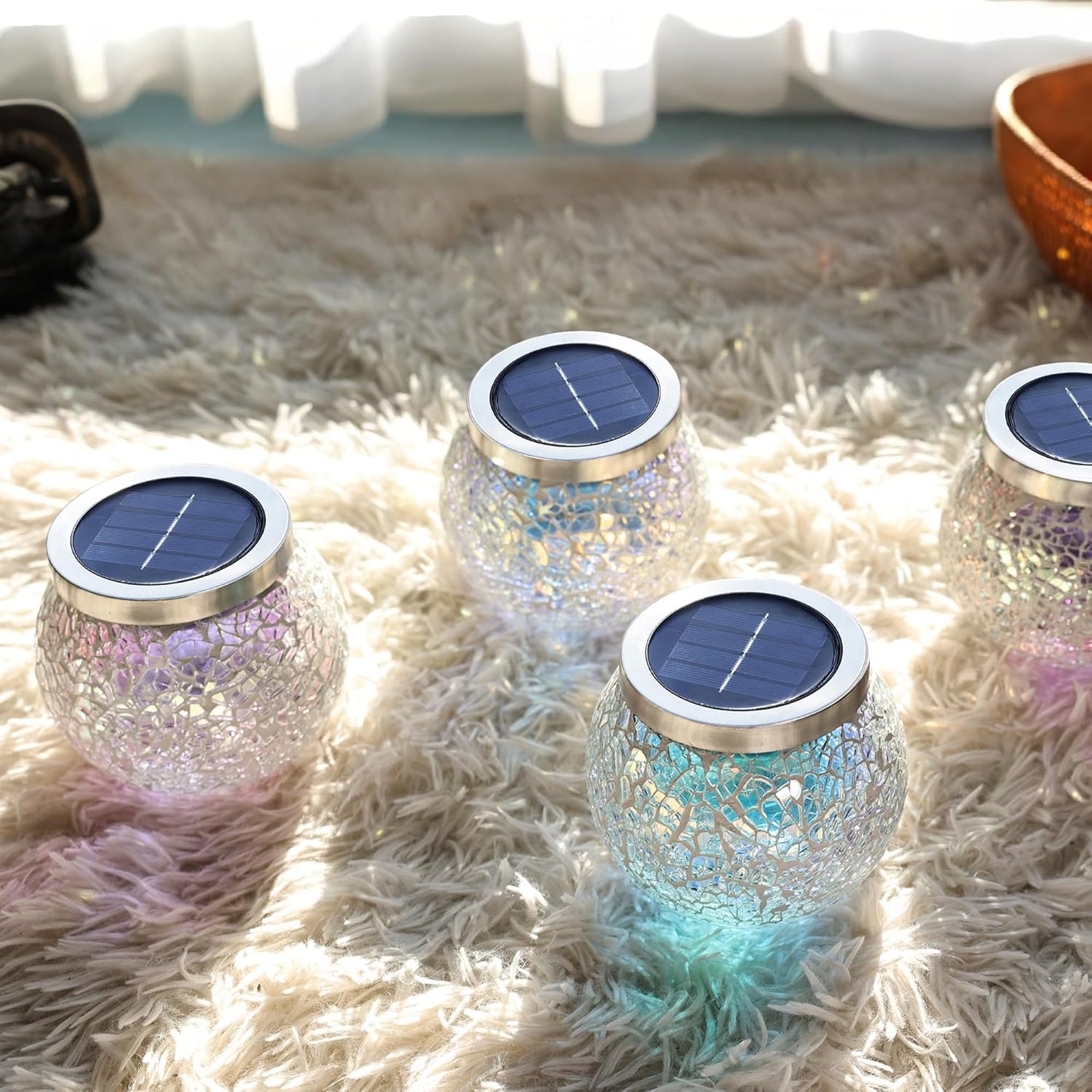 Cooo 6 Pack Heavy Solar Mosaic Crackle Glass Lights with Dual Solar Panels, Color-Changing RGB Lantern, Exclusive Dazzling Glass, Waterproof Outdoor Table Lamps Garden Lamp Landscape Path Light